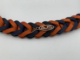 Lederen honden riem Orange/navy blue