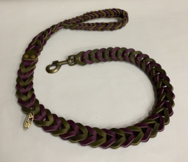 Lederen honden riem berry/army green