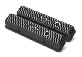 HOLLEY VALVE COVERS - VINTAGE SERIES - FINNED - SBC - SATIN BLACK MACHINED