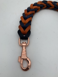 Lederen honden riem Orange/navy blue