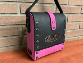 Pink/black schoudertas 100%  leer