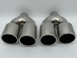 Set Uitlaat Sierstuk RVS Dubbel Rond versprongen – 2 x 89 mm