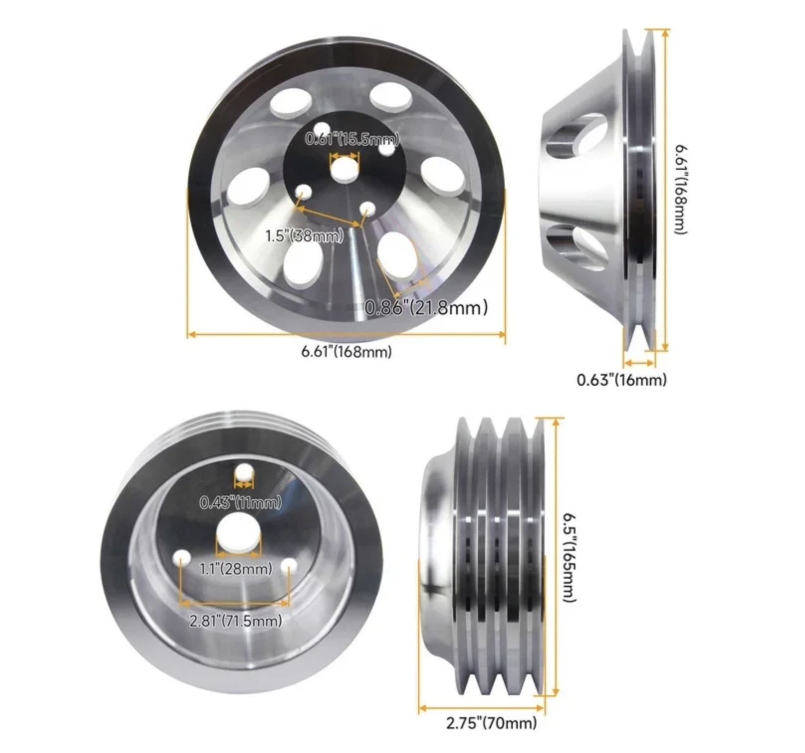 Chevrolet small block long water pump pulley kit