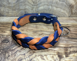 Hondenhalsband leer Orange/navy blue