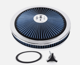 Luchtfilter 14 X 2 inch high flow chroom met blauw filter