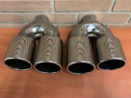 Set Uitlaat Sierstuk RVS Dubbel Rond versprongen – 2 x 89 mm
