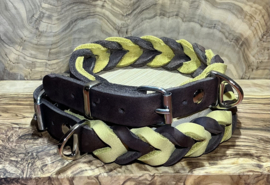 Hondenhalsband leer brown/yellow