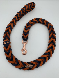 Lederen honden riem Orange/navy blue