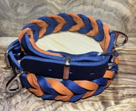 Hondenhalsband leer Orange/navy blue