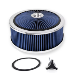 Luchtfilter 14 X 5 inch high flow chroom met blauw filter