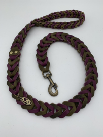 Lederen honden riem berry/army green