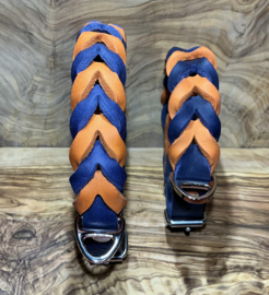 Hondenhalsband leer Orange/navy blue