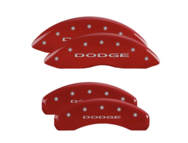 Brake Caliper Covers, Bolt-on, Aluminum, Red Powdercoated, Dodge Logo, Dodge, Set of 4