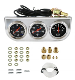 3 meter set oliedruk,temp,amps chroom/zwart analoog