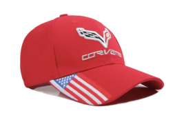 Baseball cap rood Corvette logo and american flag