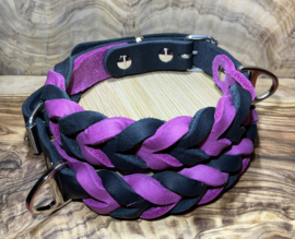 Hondenhalsband leer pink/black