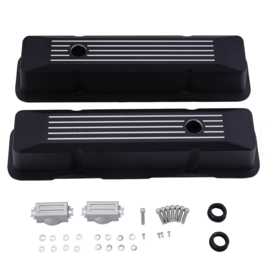 Stripe Aluminum Valve Covers Black chevrolet SB