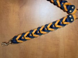 Leren duo honden riem Orange/navy blue