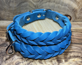 Hondenhalsband leer Sea blue