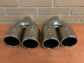 Set Uitlaat Sierstuk RVS Dubbel Rond versprongen – 2 x 89 mm