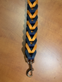 Leren duo honden riem Orange/navy blue