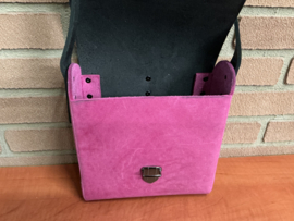 Pink/black schoudertas 100%  leer