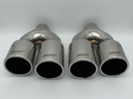 Set Uitlaat Sierstuk RVS Dubbel Rond versprongen – 2 x 89 mm