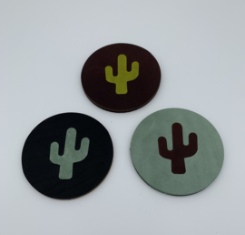 Leren onderzetters cactus zelf samen stellen uit 19 kleuren set 4 stuks