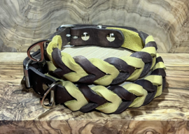 Hondenhalsband leer brown/yellow