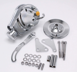 Chrome Power Steering Pump & Bracket & Pulley Kit, SB Chevy Long Water Pump