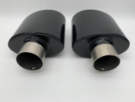 RVS black big ovaal uitlaat sierstukken set links en rechts