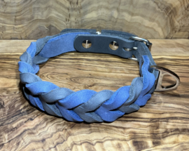Hondenhalsband leer Blue/ Grey