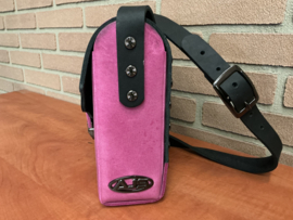 Pink/black schoudertas 100%  leer