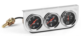 3 meter set oliedruk,temp,amps chroom/zwart analoog