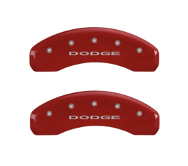 Brake Caliper Covers, Bolt-on, Aluminum, Red Powdercoated, Dodge Logo, Dodge, Set of 4