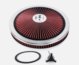 Luchtfilter 14 X 2 inch high flow chroom met rood filter