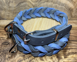 Hondenhalsband leer Blue/ Grey