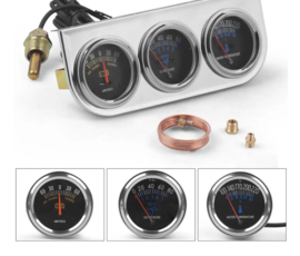 3 meter set oliedruk,temp,amps chroom/zwart analoog
