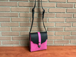 Pink/black schoudertas 100%  leer