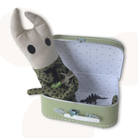 Logeerkoffertje Xavi de T-Rex |  Saliegroen | Kinderkoffertje