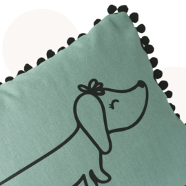 Kussen Lotje de Teckel – handgemaakt mintgroen