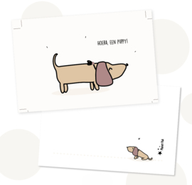 Wenskaart teckel - Hoera een puppy!
