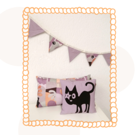 Kleurrijke vlaggenlijn met Kattenpootjes - Lila Fantasie | Handgemaakt