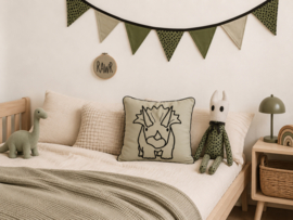 Kussen Triceratops met bies | olijfgroen | 40 x 40 cm
