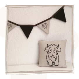 Dino kussen - Terry Triceratops | Beige | 30 x 30 cm | Sierkussen | Handgemaakt