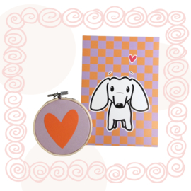 Cadeau set Teckelkaart + Bamboo ring met hart