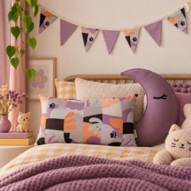 Kussen Lila Fantasieprint & Kattenpootjes – 30x50 cm