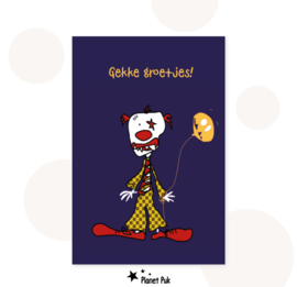 Wenskaart Halloween Clown - Gekke groetjes!