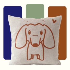 Teckel kussen Joep – Beige sierkussen met teckeltje - 35 x 35 cm