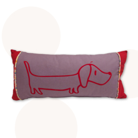 Kussen Sunny de Teckel | Mauve & Rood | 30 x 50 cm